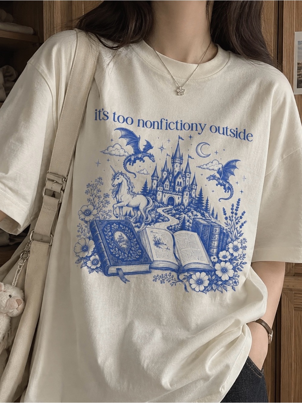 Its Too Nonfictiony Outside Bookish Dragon Romantasy Aesthetic Graphic Tee